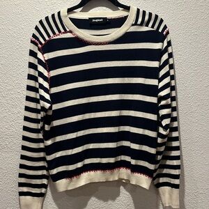 Desigual Navy and Cream Striped Sweater